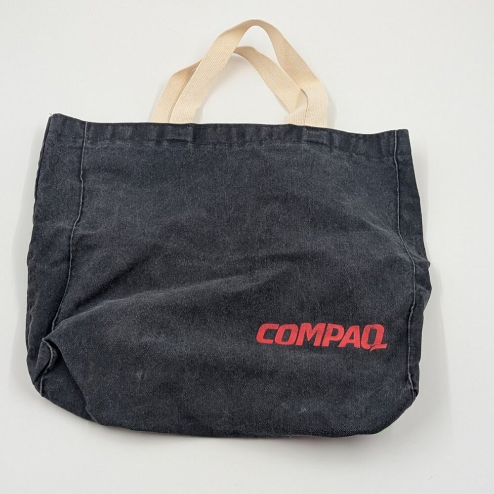 SOLD! Vintage 1990s Compaq Computers Logo Black Cotton Bag | Tote | Collectible